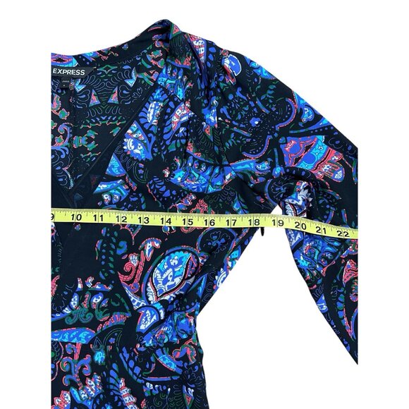 Express Women Blue Paisley Bell Sleeve Fit And Flare Maxi Dress Size 6 - Picture 7 of 12